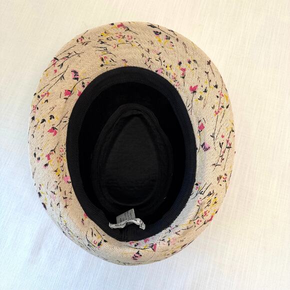 Studio thirtysix 100% Linen Women's Fedora Hat Beige w/ Floral Pattern Pink Bow - Picture 7 of 11